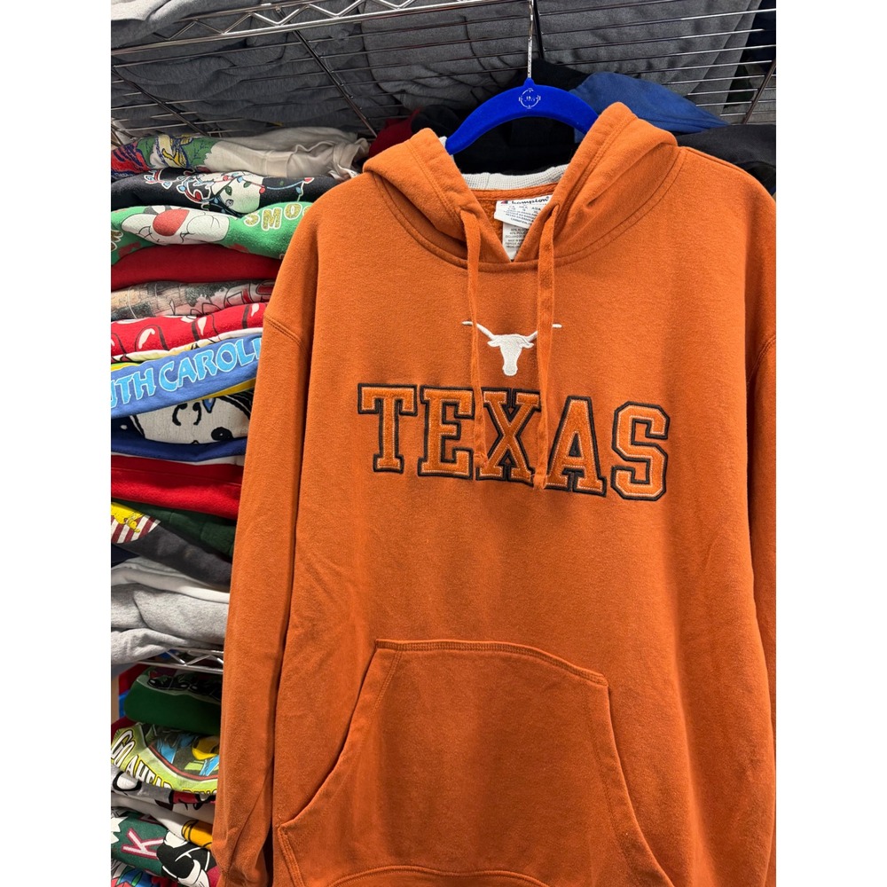 Champion Texas Longhorns Hoodie Mens Large Burnt Orange Embroidered Sweatshirt